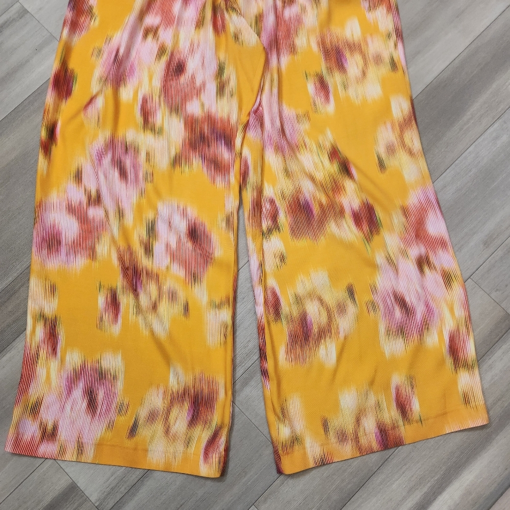 Ted Baker Pants Women's 8 Yellow Pink Hitako Floral Blured Wide Leg New $245 - Picture 9 of 16